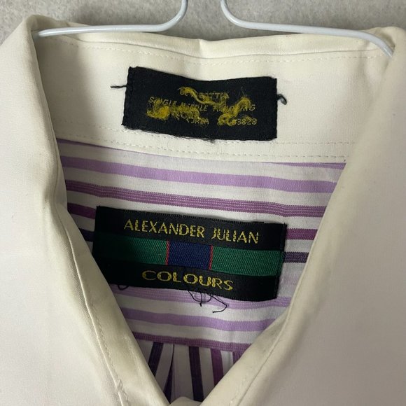 ALEXANDER JULIAN Colours Men's Purple Stripe French Cuff Dress Shirt USA Vintage - Picture 2 of 16